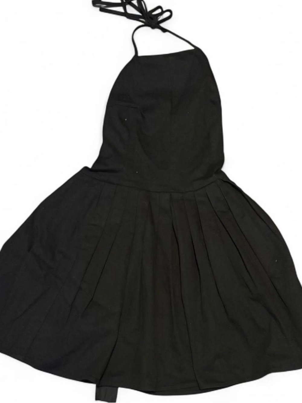 Backless Halter Pleated Mini Dress - Black